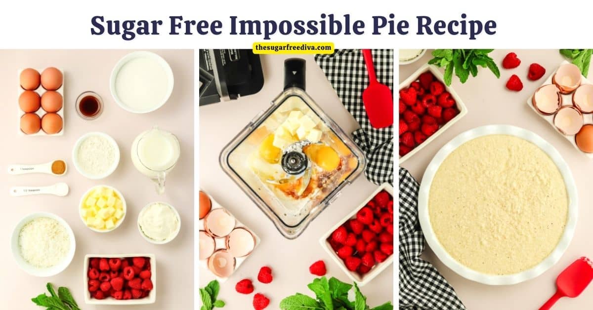 Sugar Free Impossible Pie Recipe, the easiest no bowl dessert recipe. Features a custard filling, toasted coconut topping and no added sugar.