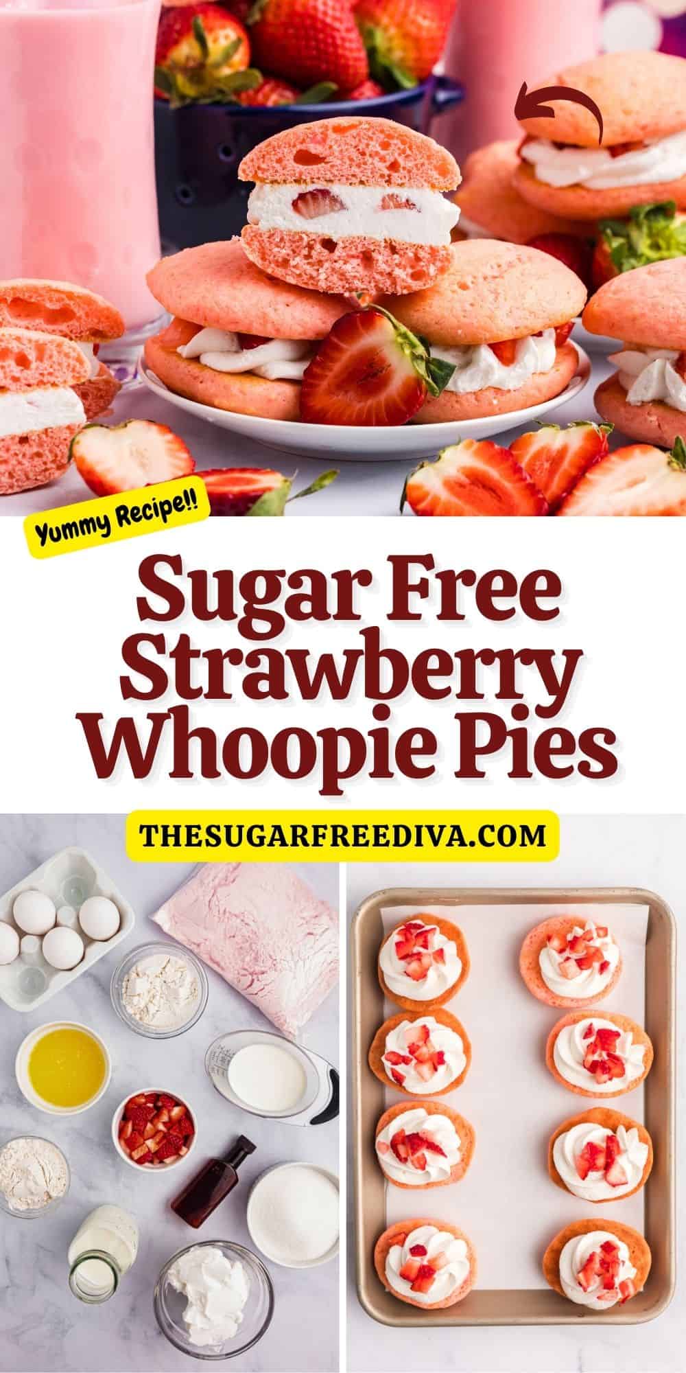 Sugar Free Strawberry Whoopie Pies, a delicious no added sugar dessert sandwich cookie recipe made with cake mix.