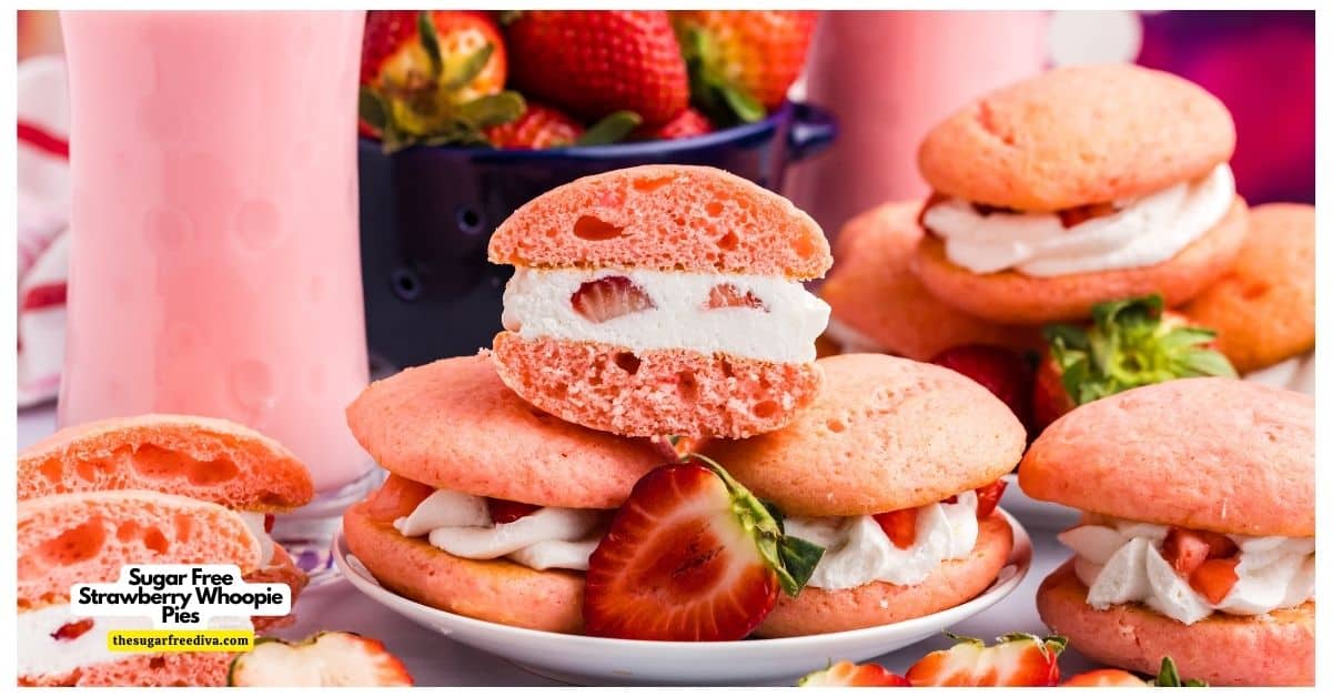 Sugar Free Strawberry Whoopie Pies, a delicious no added sugar dessert sandwich cookie recipe made with cake mix. Sugar Free Strawberry Whoopie Pies, a delicious no added sugar dessert sandwich cookie recipe made with cake mix.