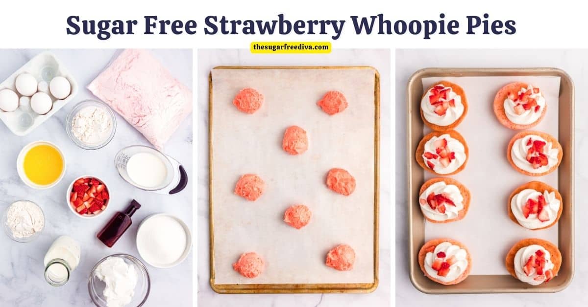 Sugar Free Strawberry Whoopie Pies, a delicious no added sugar dessert sandwich cookie recipe made with cake mix.