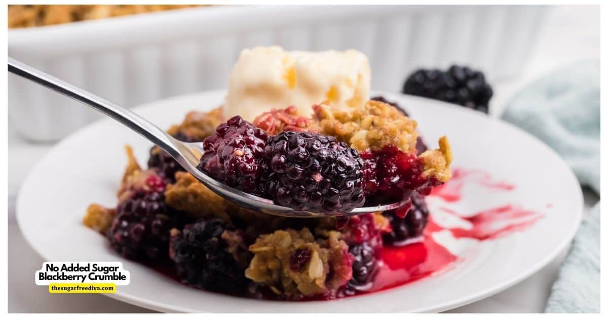 No Added Sugar Blackberry Crumble, a simple dessert recipe made with fresh blackberries and topped with a crumbly crust. No Added Sugar Blackberry Crumble, a simple dessert recipe made with fresh blackberries and topped with a crumbly crust.