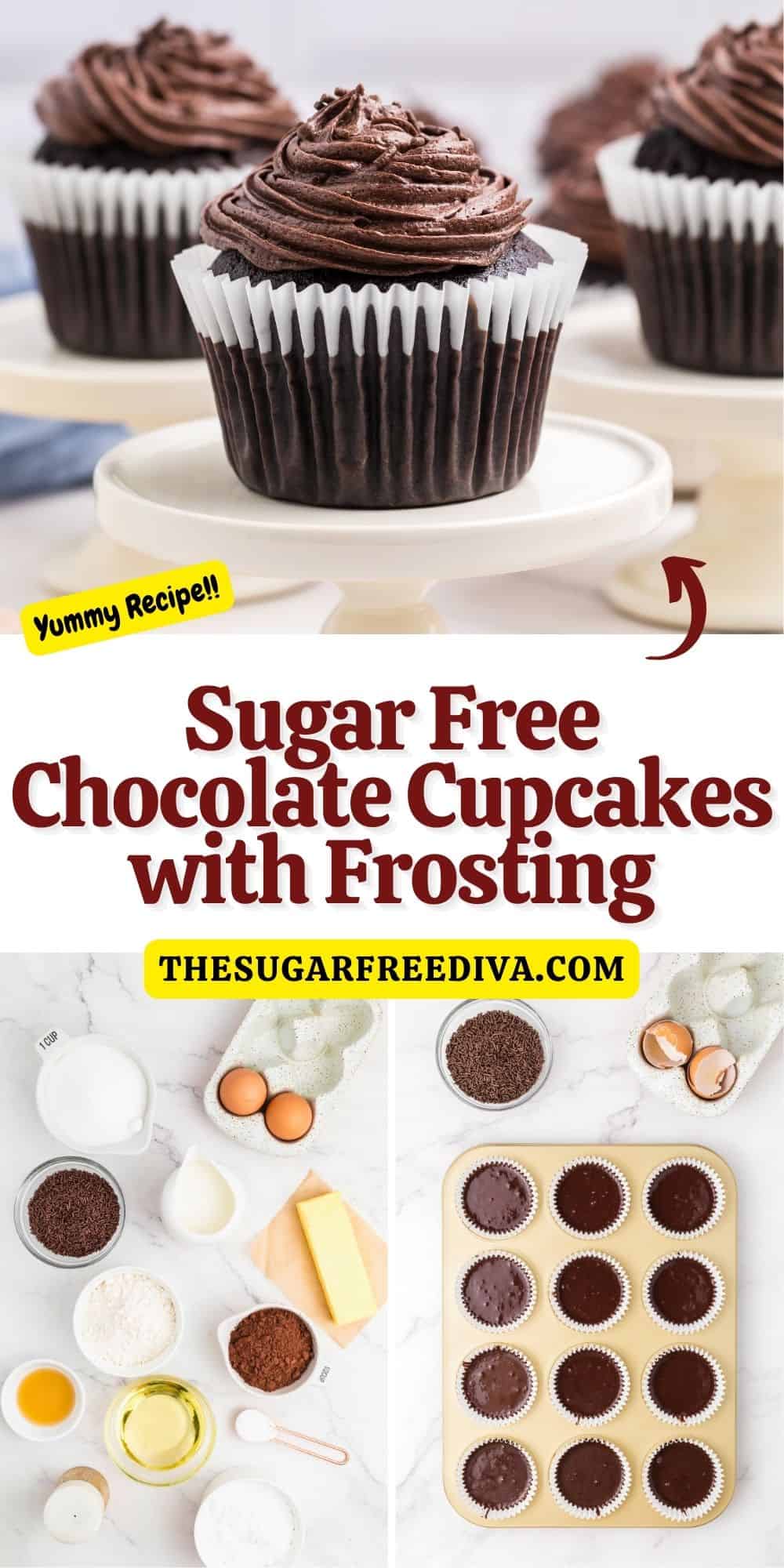 Sugar Free Chocolate Cupcakes with Buttercream Frosting, a delicious dessert recipe made from scratch with no added sugar.