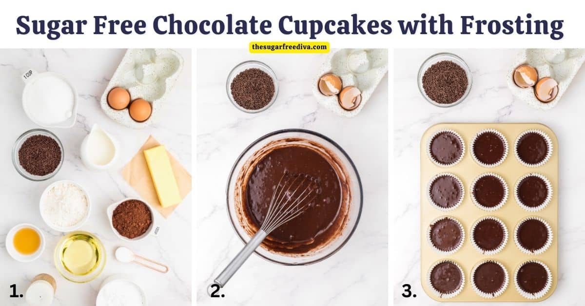 Sugar Free Chocolate Cupcakes with Buttercream Frosting, a delicious dessert recipe made from scratch with no added sugar.