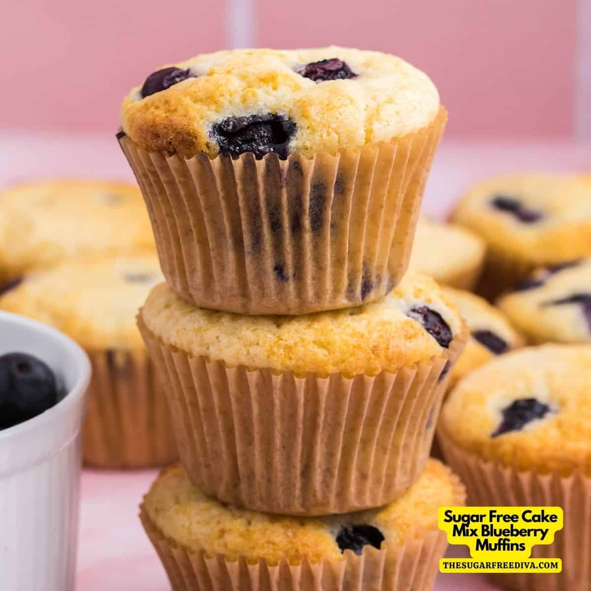 Sugar Free Cake Mix Blueberry Muffins, a quick and tasty no added sugar recipe made with yellow cake mix and fresh berries.