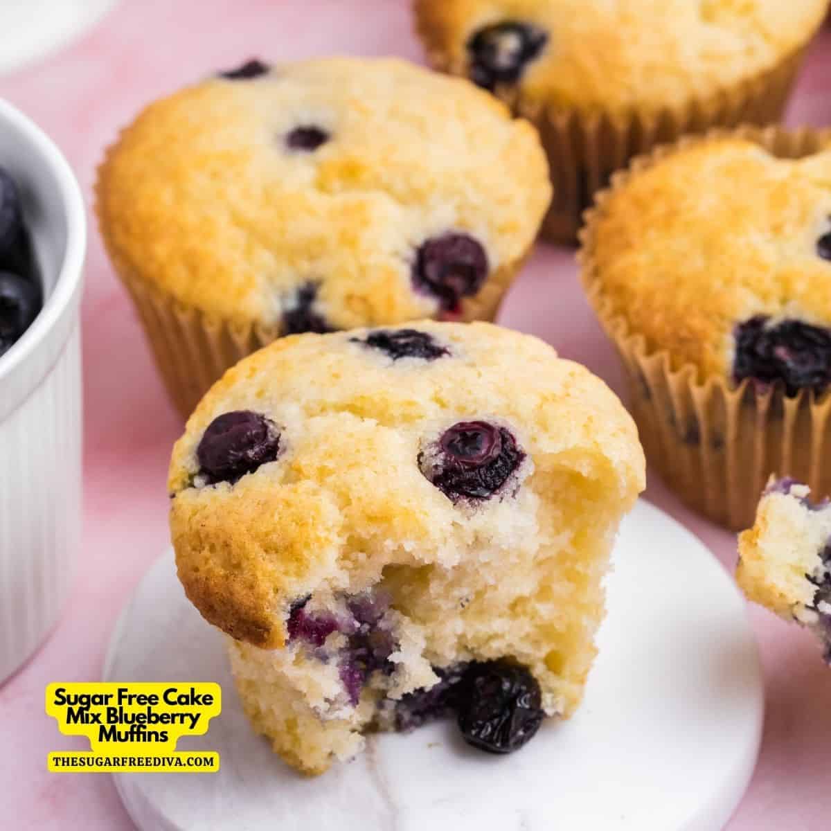 Sugar Free Cake Mix Blueberry Muffins, a quick and tasty no added sugar recipe made with yellow cake mix and fresh berries.