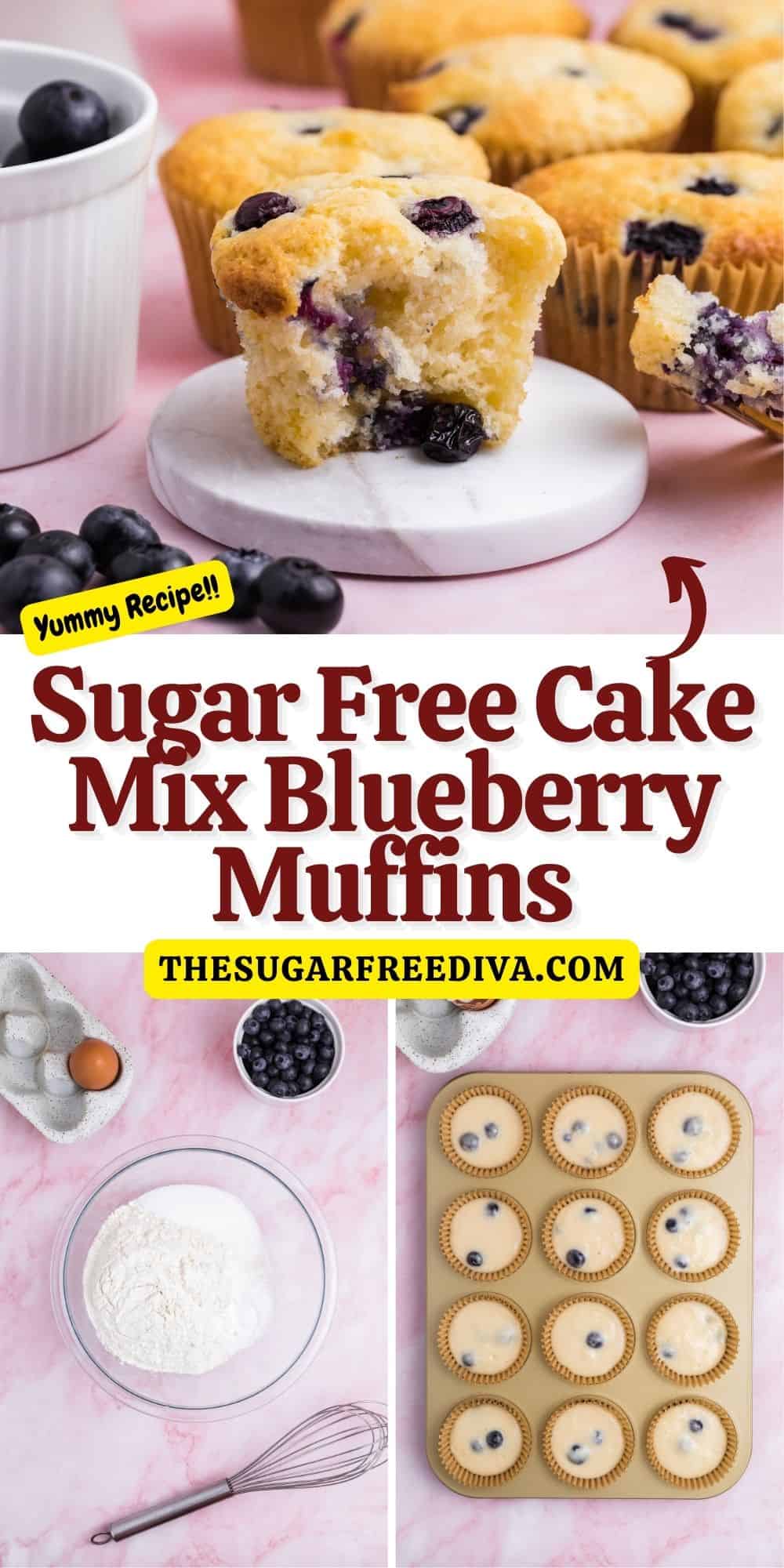 Sugar Free Cake Mix Blueberry Muffins, a quick and tasty no added sugar recipe made with yellow cake mix and fresh berries.