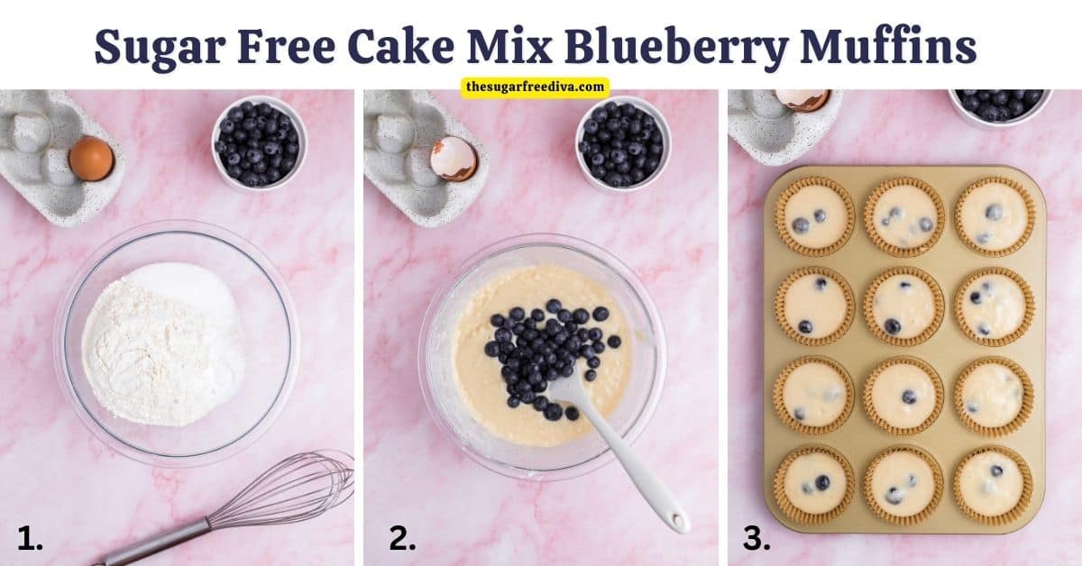 Sugar Free Cake Mix Blueberry Muffins, a quick and tasty no added sugar recipe made with yellow cake mix and fresh berries.