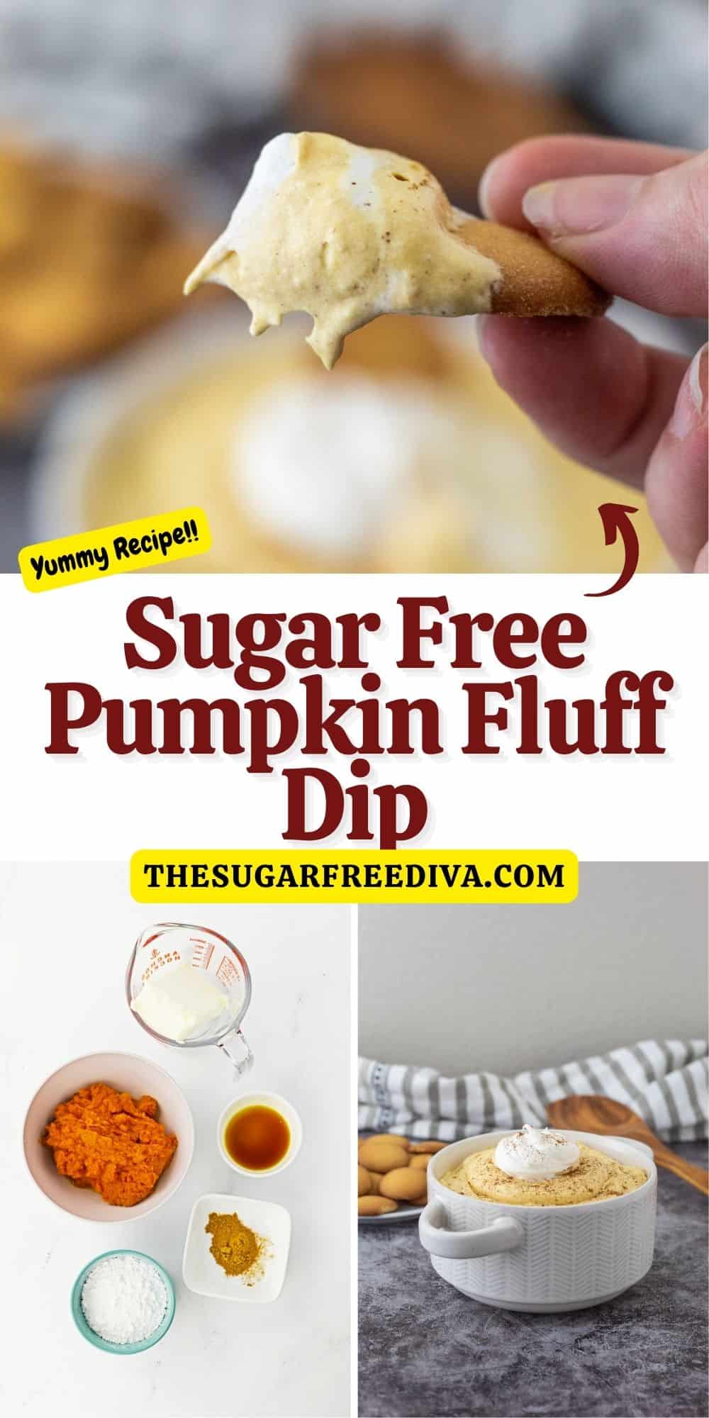 Sugar Free Pumpkin Fluff Dip, a simple six ingredient dessert or snack recipe made with whipped topping and no added sugar.