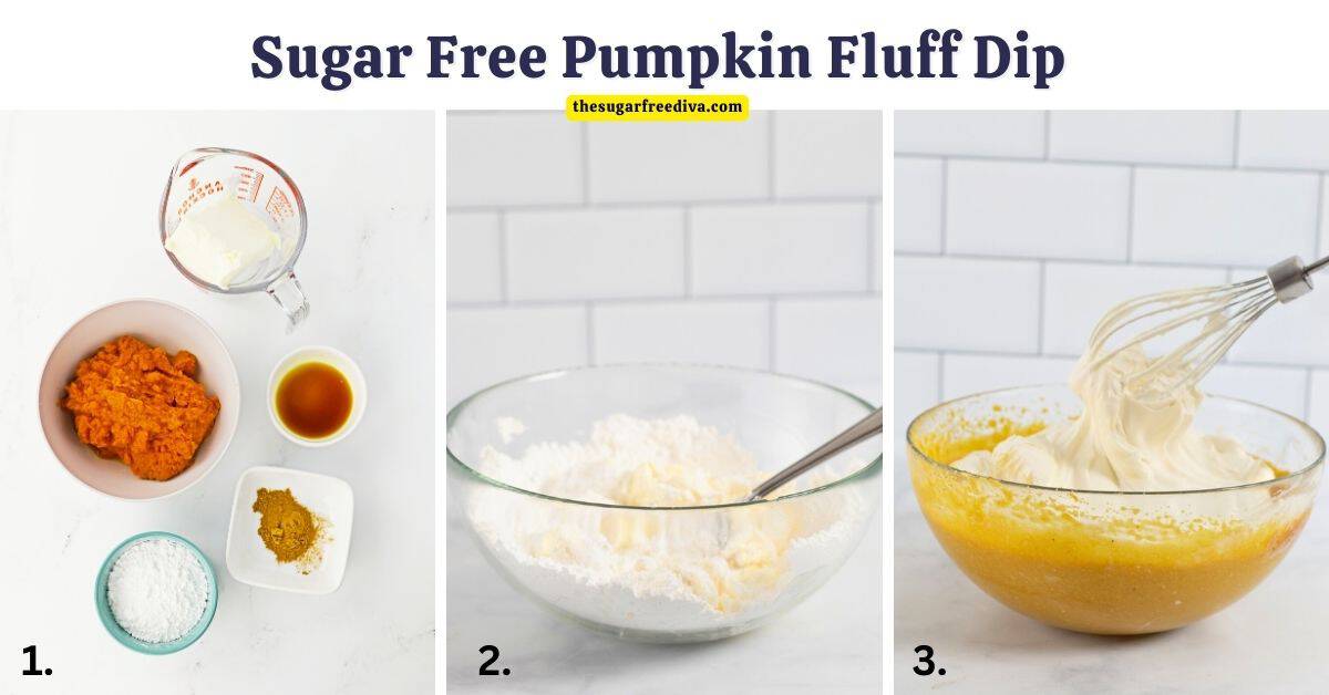Sugar Free Pumpkin Fluff Dip, a simple six ingredient dessert or snack recipe made with whipped topping and no added sugar.