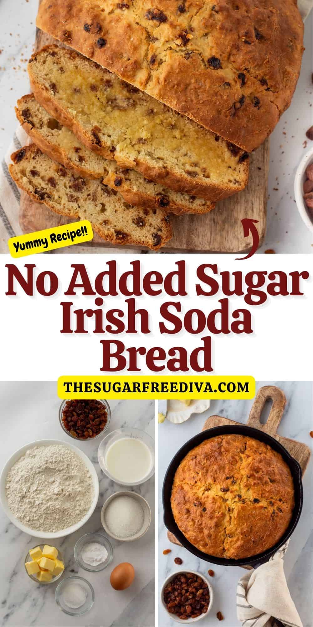 No Added Sugar Irish Soda Bread (video), a delicious and easy quick bread recipe made with buttermilk and no added sugar.