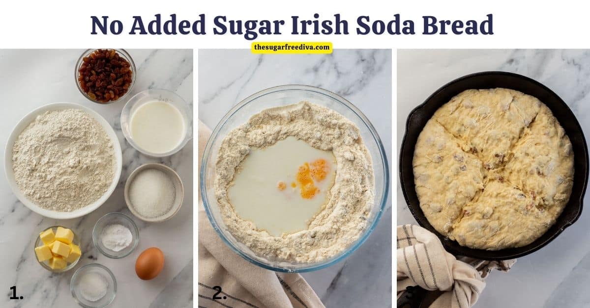 No Added Sugar Irish Soda Bread (video), a delicious and easy quick bread recipe made with buttermilk and no added sugar.