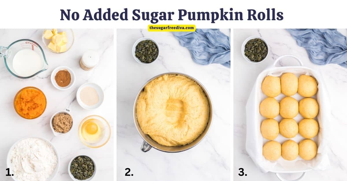 No Added Sugar Pumpkin dinner Rolls, a delicious recipe for homemade dinner rolls made with pumpkin puree and no added sugar.
