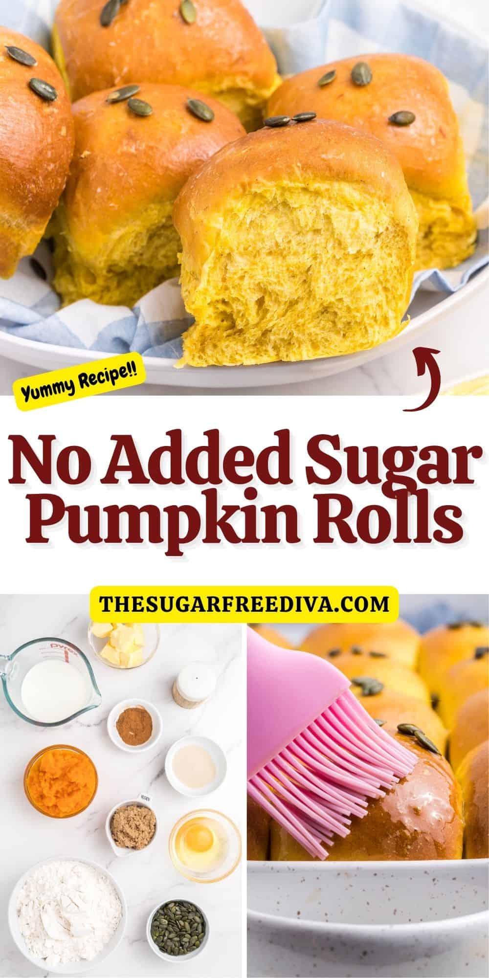 No Added Sugar Pumpkin dinner Rolls, a delicious recipe for homemade dinner rolls made with pumpkin puree and no added sugar.