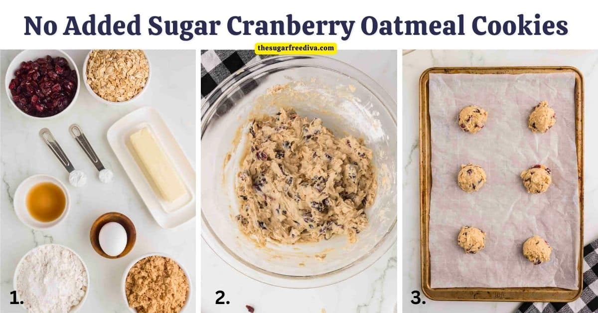 No Added Sugar Cranberry Oatmeal Cookies, a simple and delicious cookie recipe made with Dried Cranberries and Old Fashioned Oats.