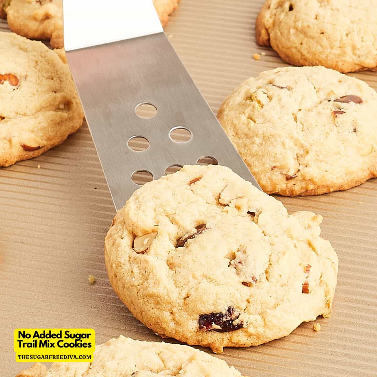 No Added Sugar Trail Mix Cookies, a tasty recipe for fluffy, soft, and crunchy cookies flavored with applesauce and trail mix ingredients.
