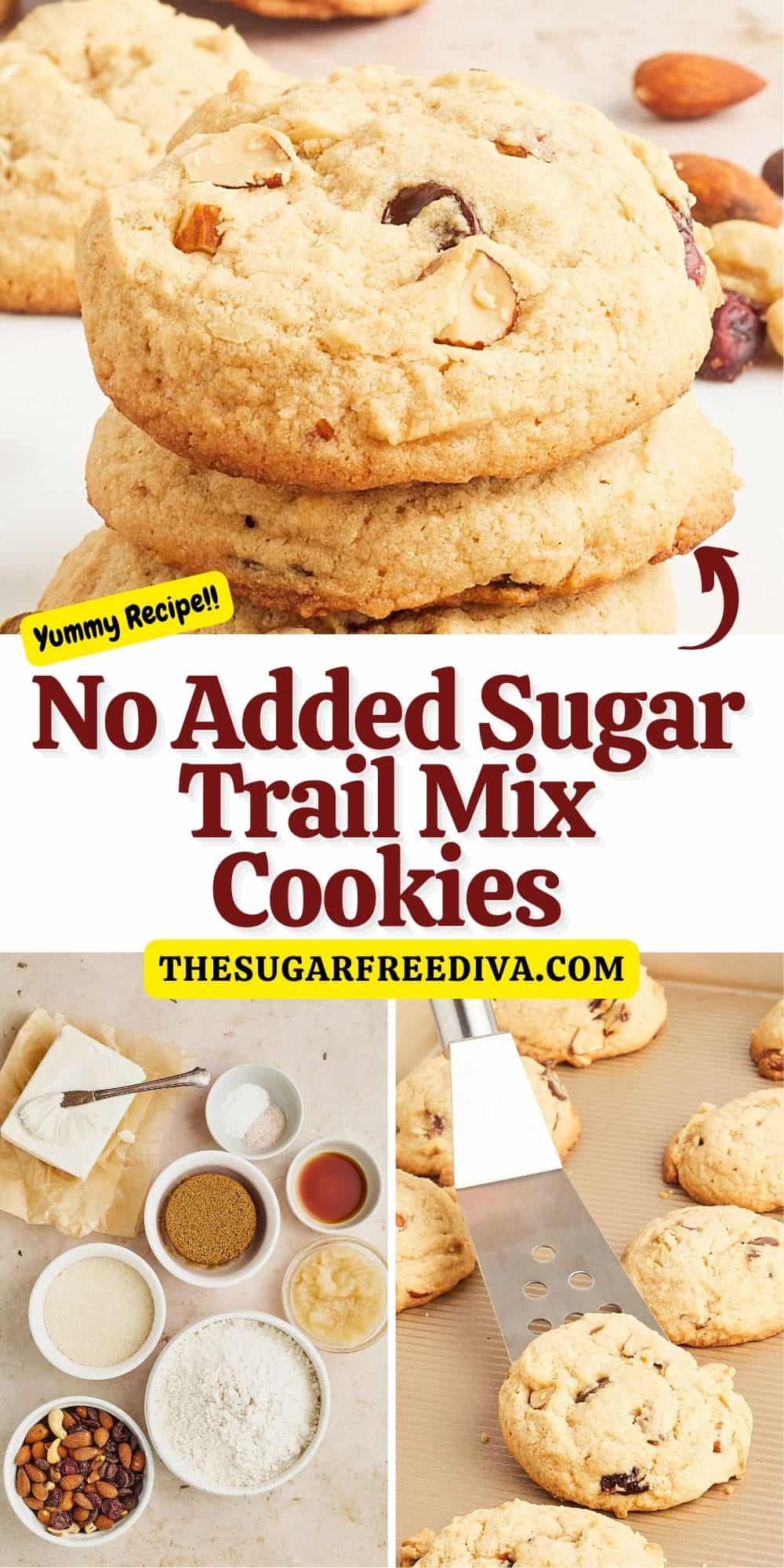 No Added Sugar Trail Mix Cookies, a tasty recipe for fluffy, soft, and crunchy cookies flavored with applesauce and trail mix ingredients.