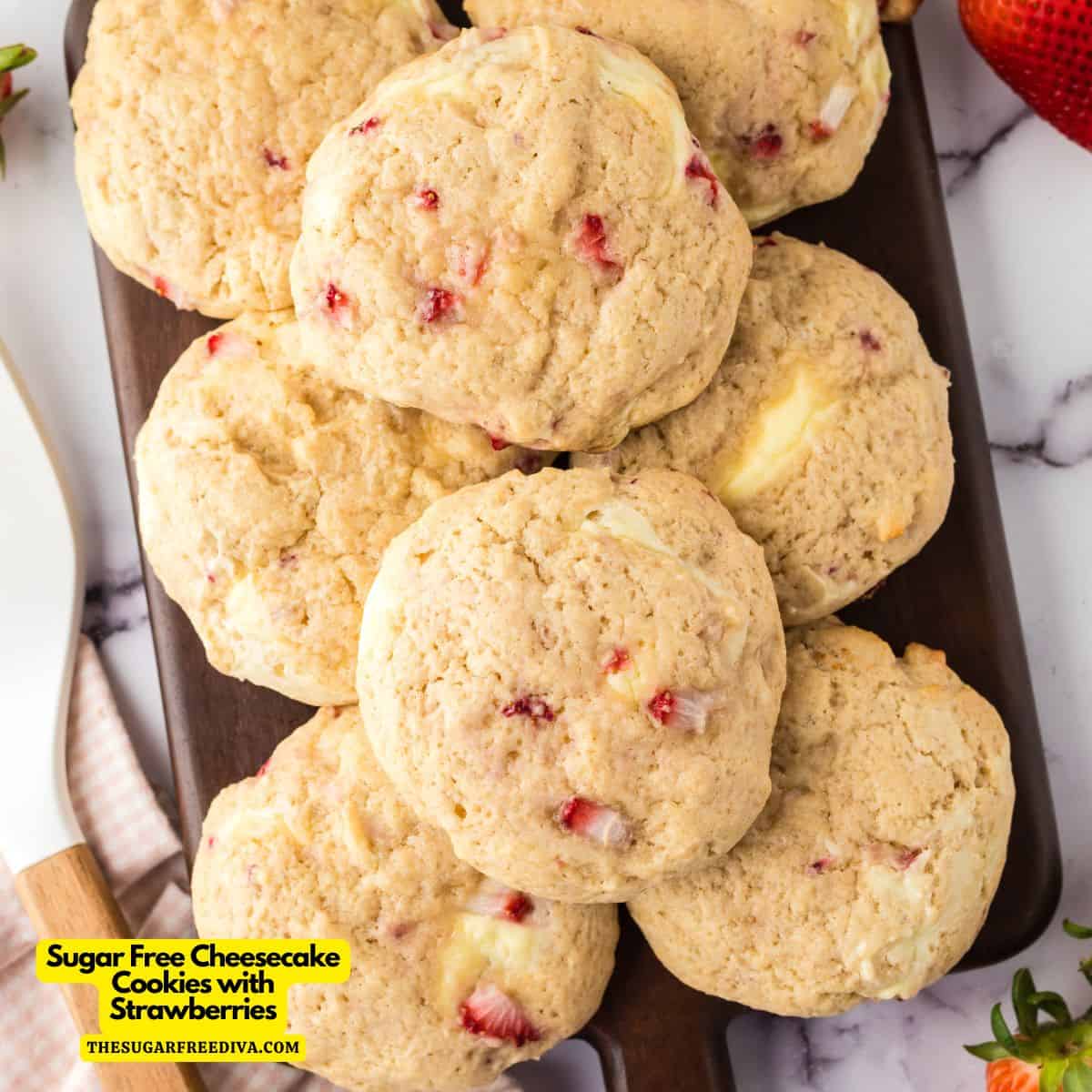 Sugar Free Cheesecake Cookies with Strawberries, a delicious  recipe for soft cookies stuffed with a creamy filling and strawberries.