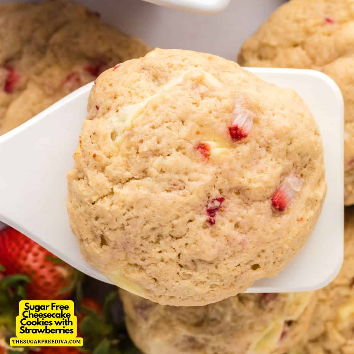 Sugar Free Cheesecake Cookies with Strawberries, a delicious  recipe for soft cookies stuffed with a creamy filling and strawberries.