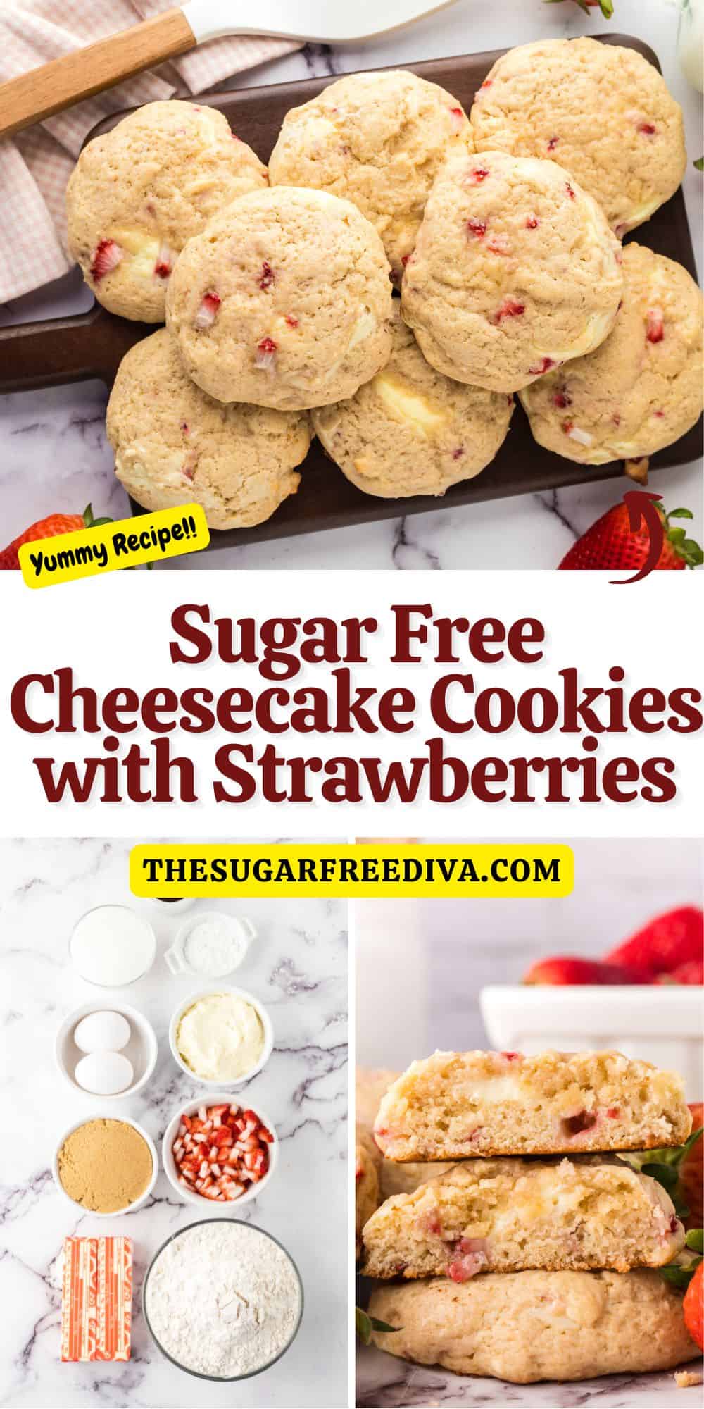 Sugar Free Cheesecake Cookies with Strawberries, a delicious  recipe for soft cookies stuffed with a creamy filling and strawberries.