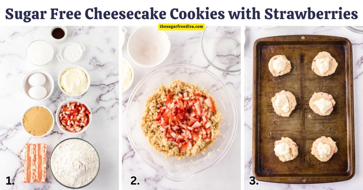 Sugar Free Cheesecake Cookies with Strawberries, a delicious  recipe for soft cookies stuffed with a creamy filling and strawberries.