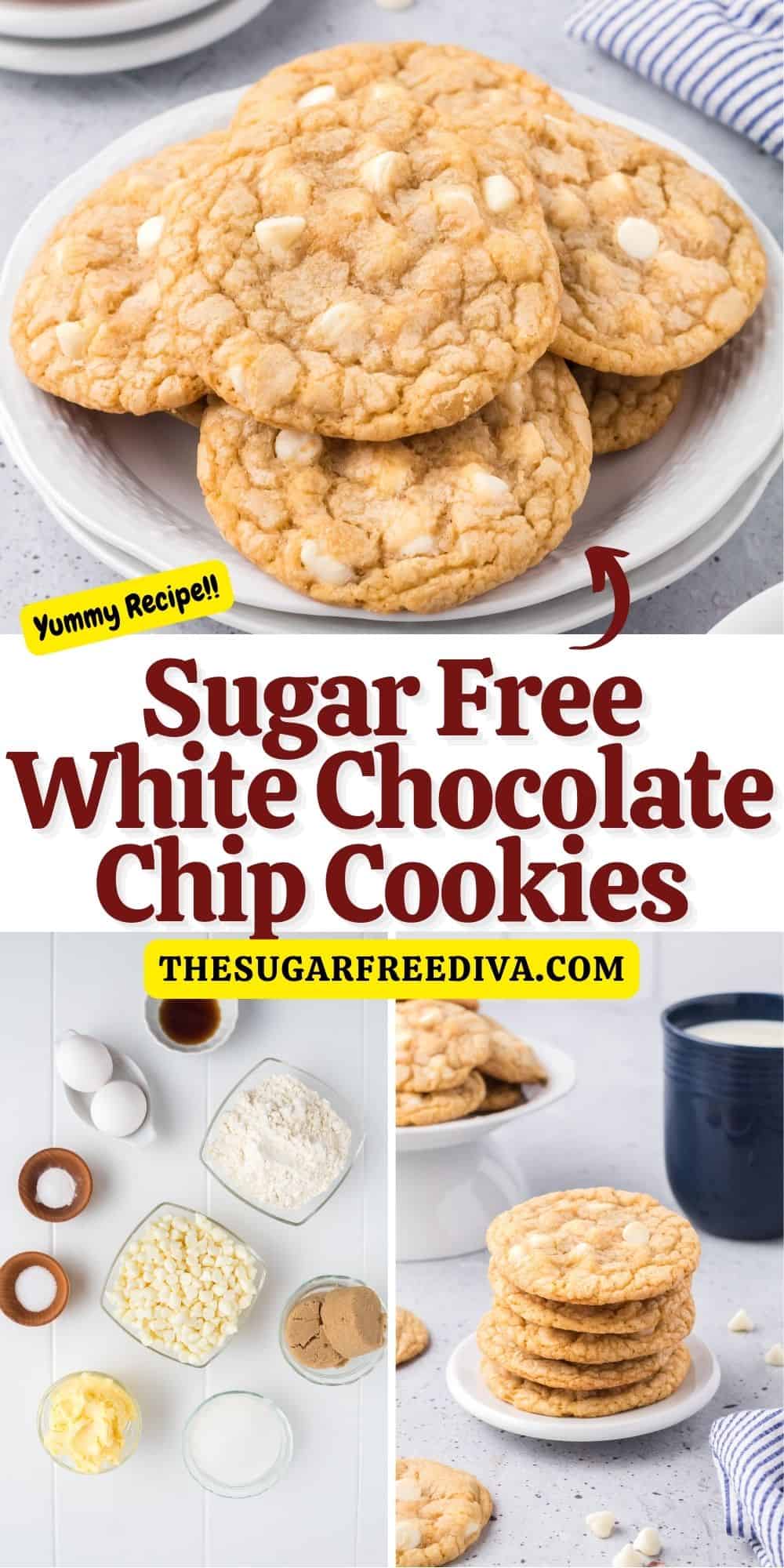 Sugar Free White Chocolate Chip Cookies, a delicious no added sugar dessert recipe for flavorful cookies that buttery and and sweet.