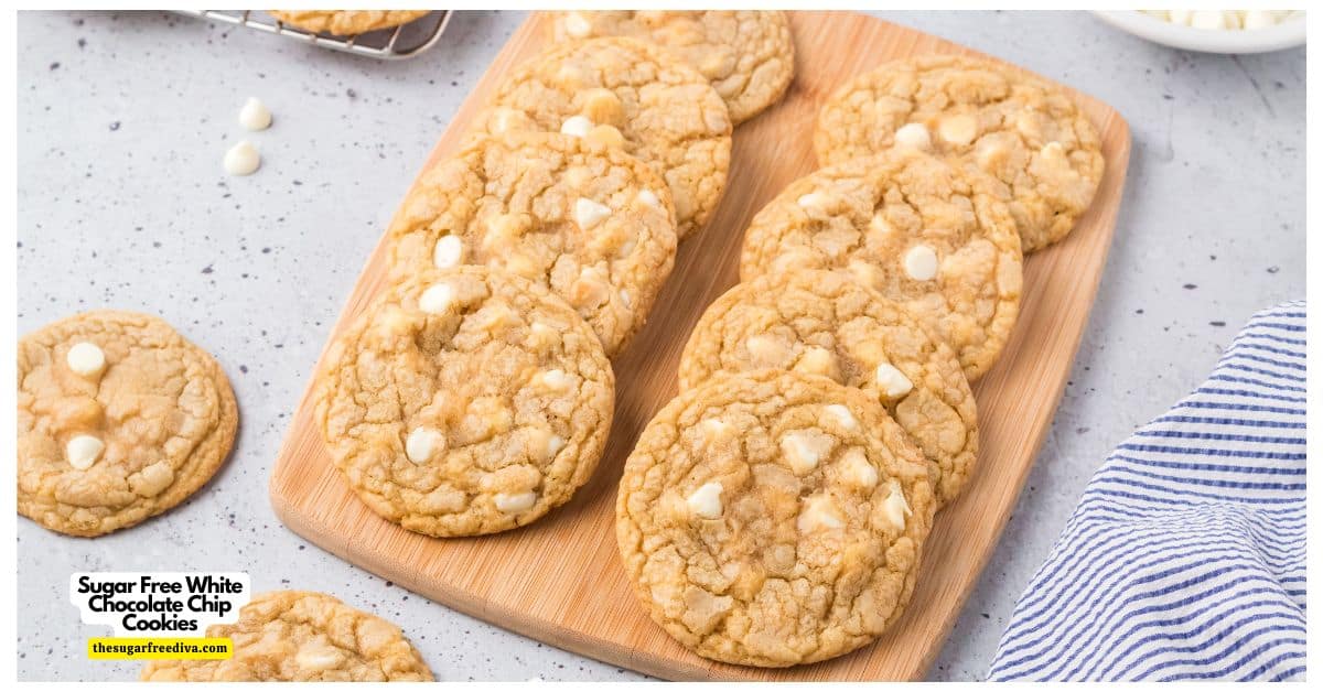 Sugar Free White Chocolate Chip Cookies, a delicious no added sugar dessert recipe for flavorful cookies that buttery and and sweet. Sugar Free White Chocolate Chip Cookies, a delicious no added sugar dessert recipe for flavorful cookies that buttery and and sweet.