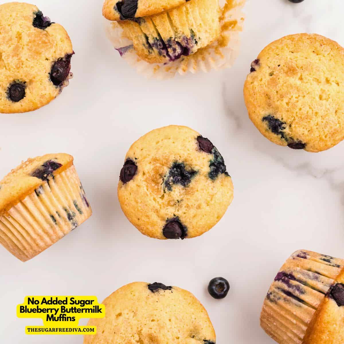 No Added Sugar Blueberry Buttermilk Muffins, a delicious sugar free breakfast or snack recipe made with fresh blueberries.