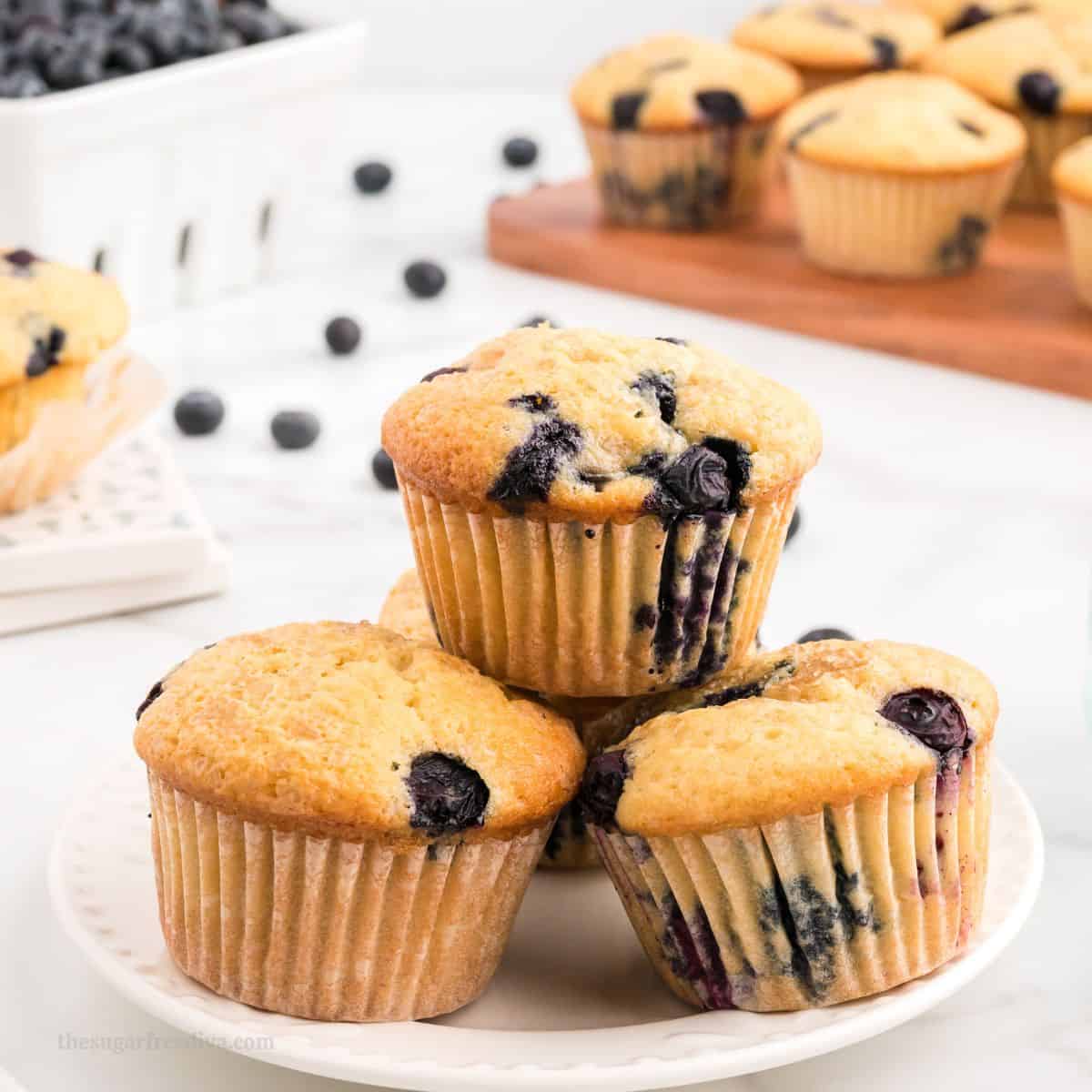No Added Sugar Blueberry Buttermilk Muffins, a delicious sugar free breakfast or snack recipe made with fresh blueberries.
