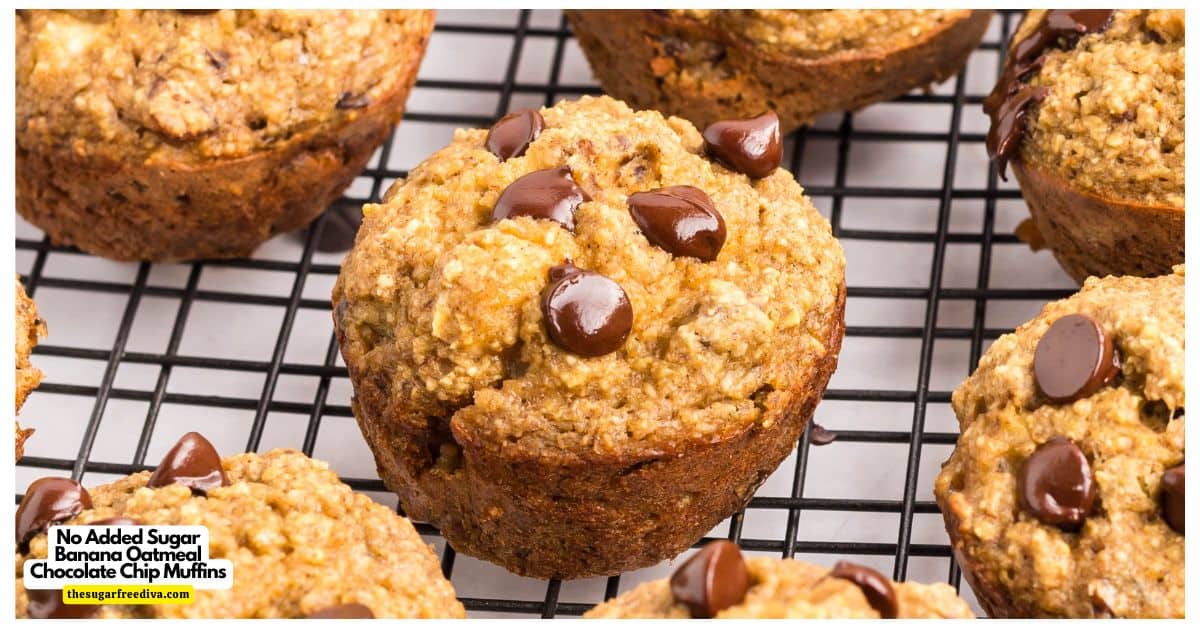 No Added Sugar Banana Oatmeal Chocolate Chip Muffins, a simple and delicious breakfast recipe for moist and flavorful wholesome muffins. No Added Sugar Banana Oatmeal Chocolate Chip Muffins, a simple and delicious breakfast recipe for moist and flavorful wholesome muffins.