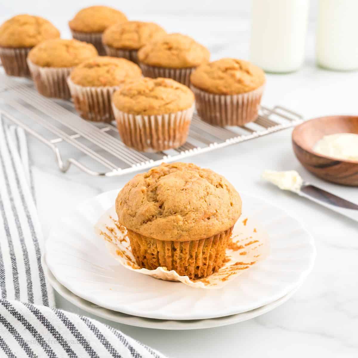 No Added Sugar Banana Carrot Muffins, an easy and delicious moist and fluffy muffin recipe made with healthier ingredients.