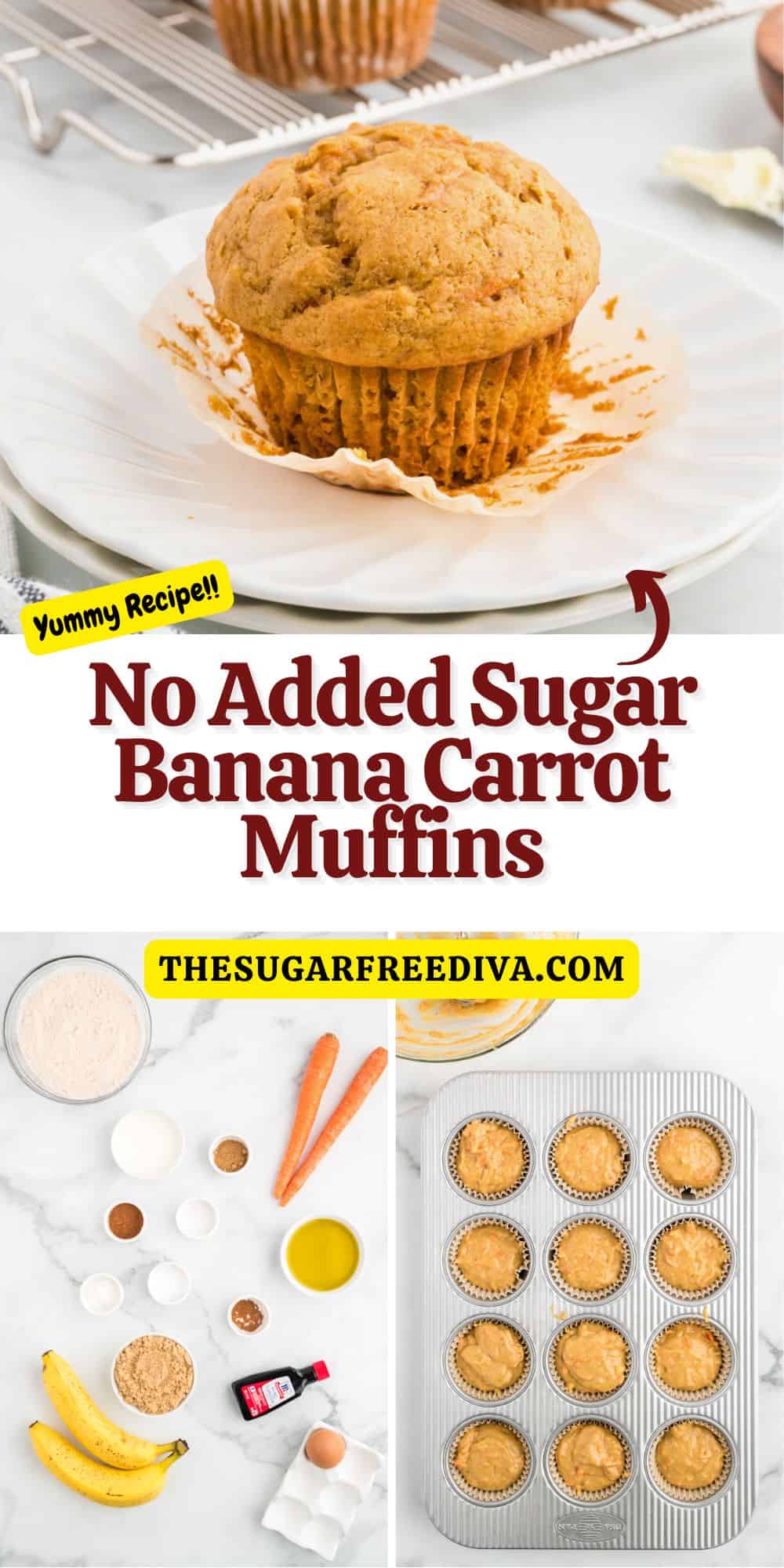 No Added Sugar Banana Carrot Muffins, an easy and delicious moist and fluffy muffin recipe made with healthier ingredients.