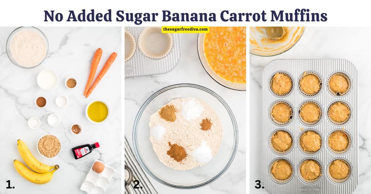 No Added Sugar Banana Carrot Muffins, an easy and delicious moist and fluffy muffin recipe made with healthier ingredients.