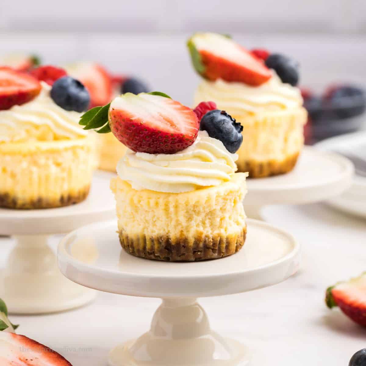 Sugar Free Mini Cheesecake Recipe, an easy and delicious no added sugar dessert for creamy baked cakes on a crunchy almond crust.