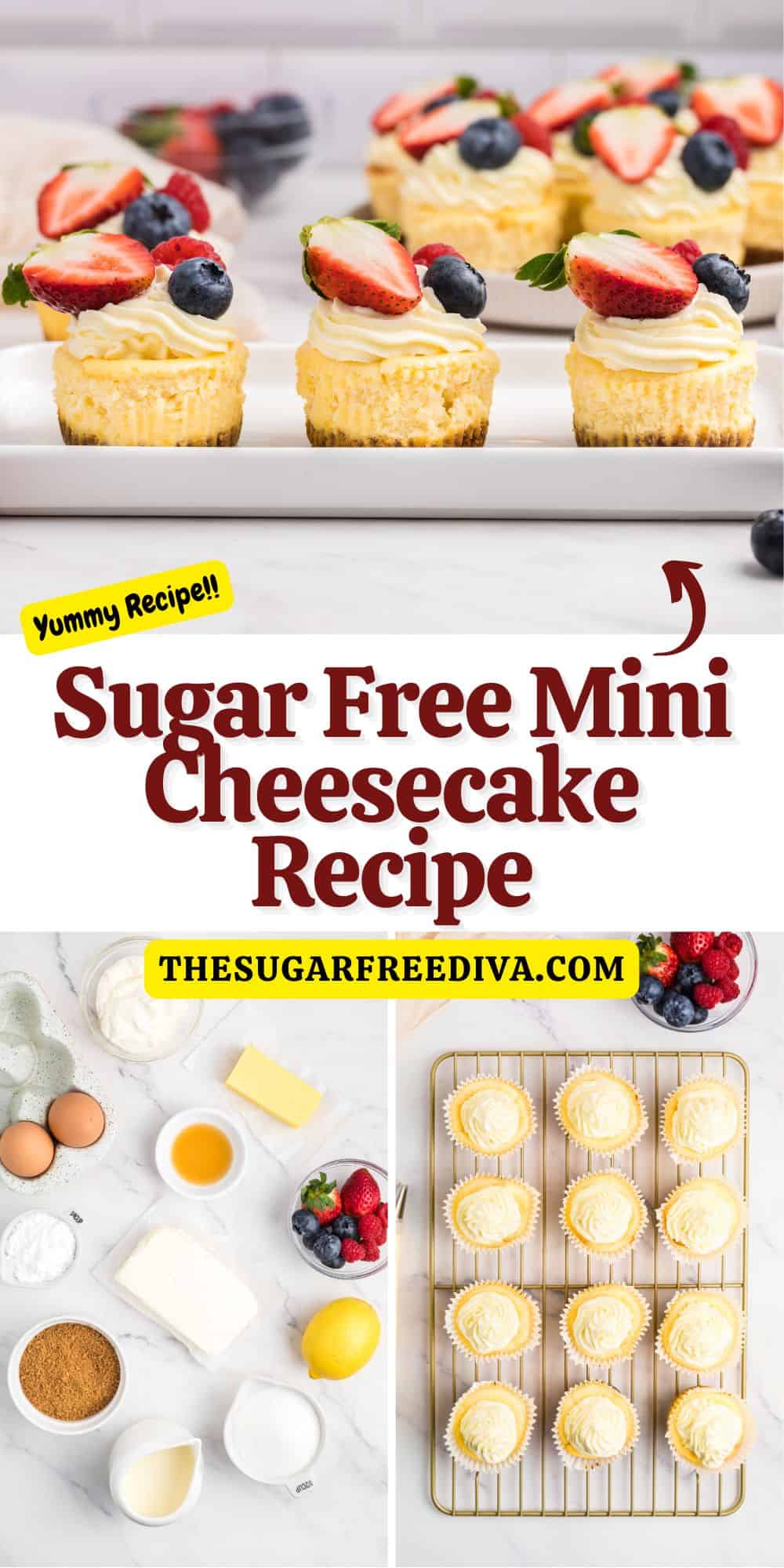 Sugar Free Mini Cheesecake Recipe, an easy and delicious no added sugar dessert for creamy baked cakes on a crunchy almond crust.