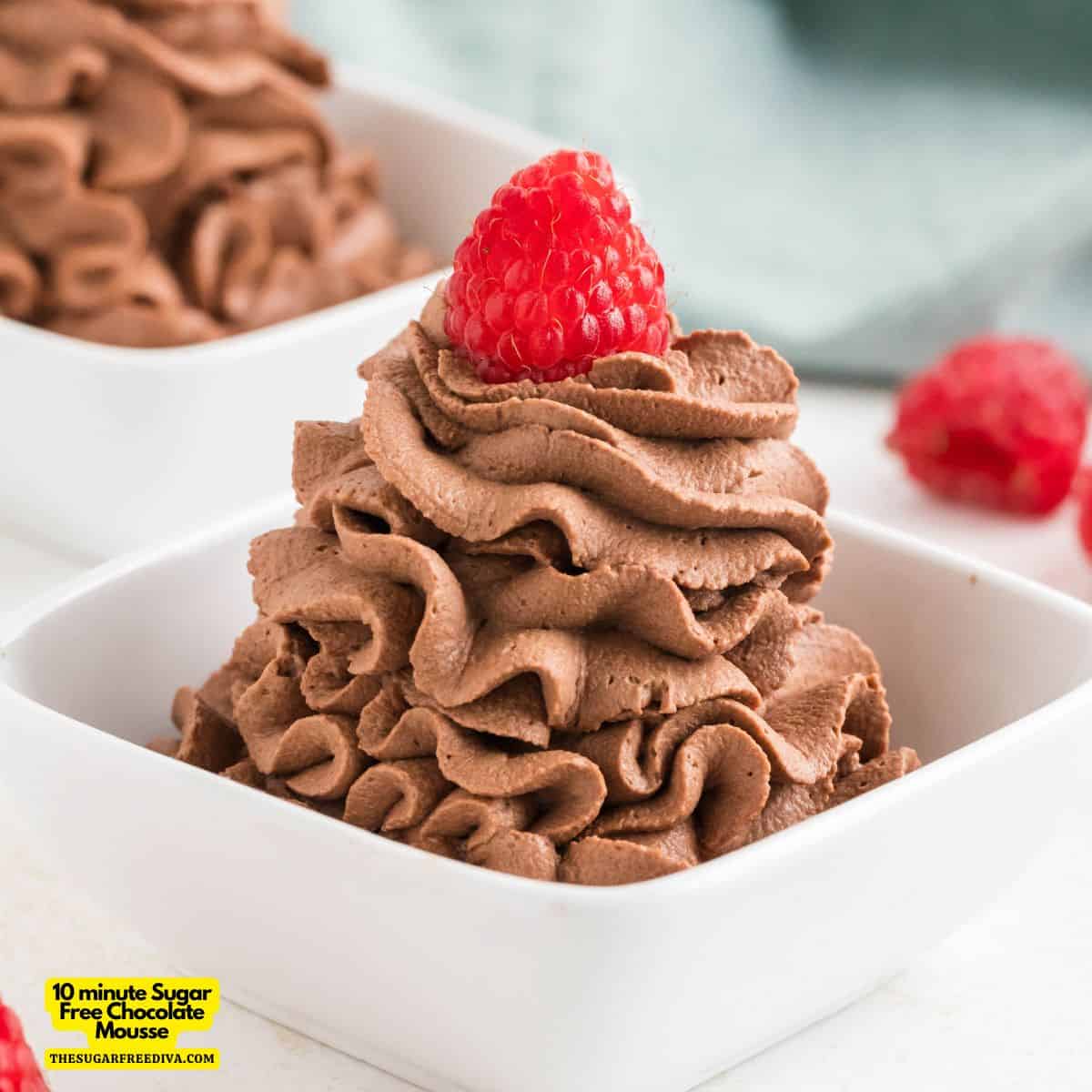 10 minute Sugar Free Chocolate Mousse, a simple and decadent four ingredient no added sugar recipe made without eggs.
