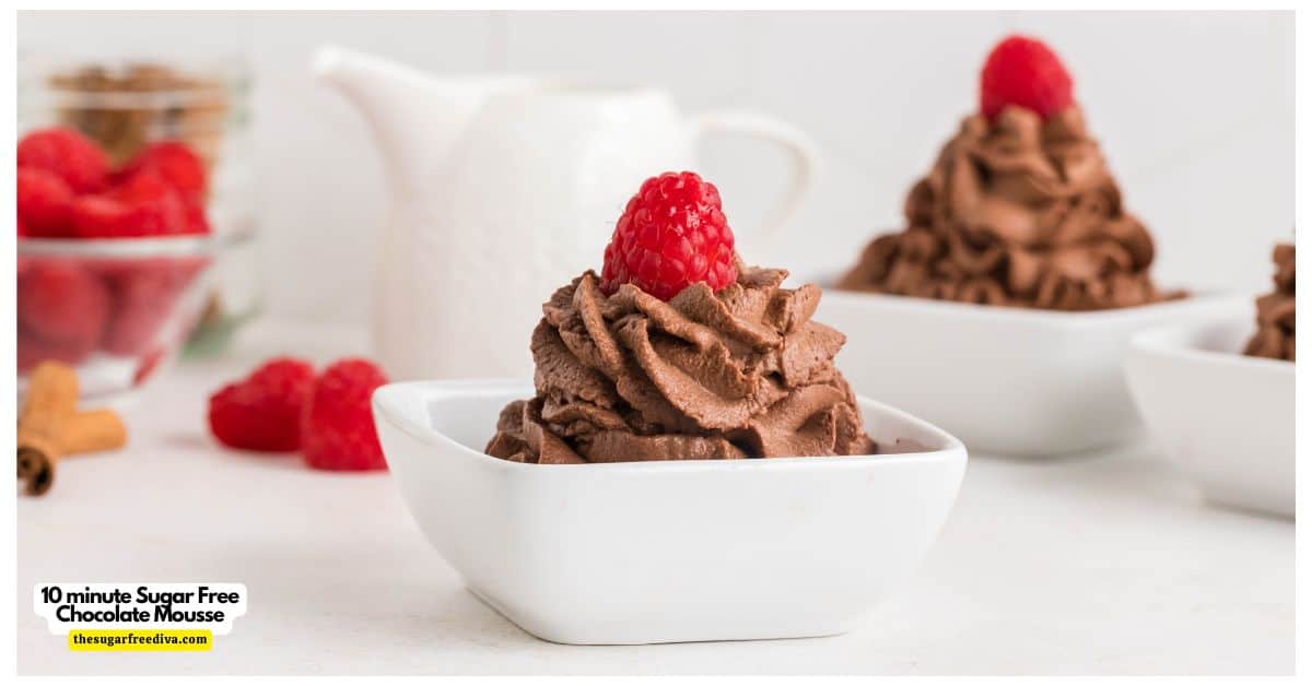 10 minute Sugar Free Chocolate Mousse, a simple and decadent four ingredient no added sugar recipe made without eggs. 10 minute Sugar Free Chocolate Mousse, a simple and decadent four ingredient no added sugar recipe made without eggs.