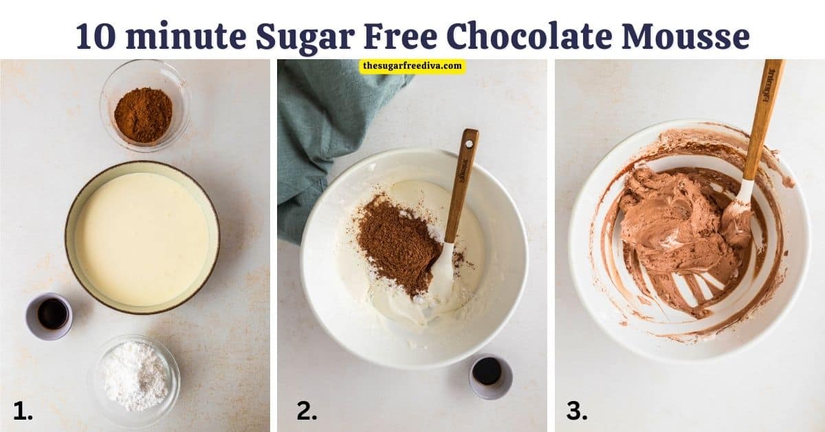 10 minute Sugar Free Chocolate Mousse, a simple and decadent four ingredient no added sugar recipe made without eggs.