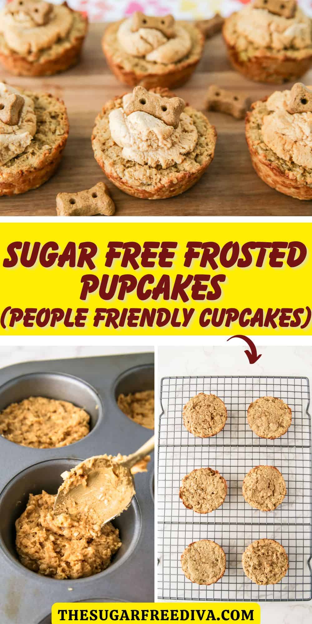 Sugar Free Frosted Pupcakes-a simple and delicious cupcake recipe that is friendly to people and pets. Made with peanut butter and oats. 