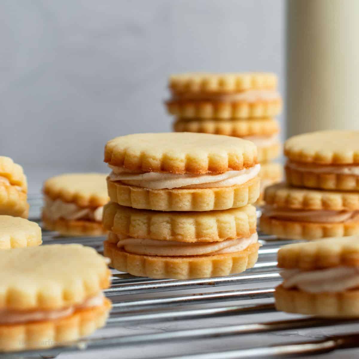 Sugar Free Vanilla Sandwich Cookies, a delicious no added sugar cookie recipe featuring a creamy filling between two buttery cookies