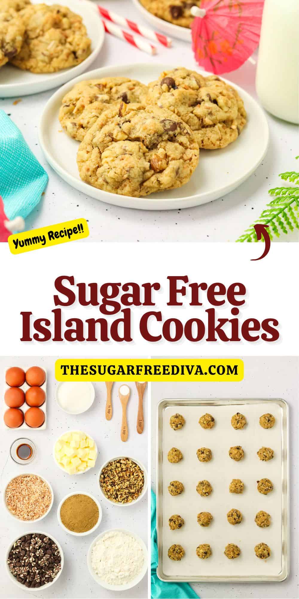 Sugar Free Island Cookies, a simple and delicious no added sugar cookie recipe for soft and chewy cookies with a tropical flair.