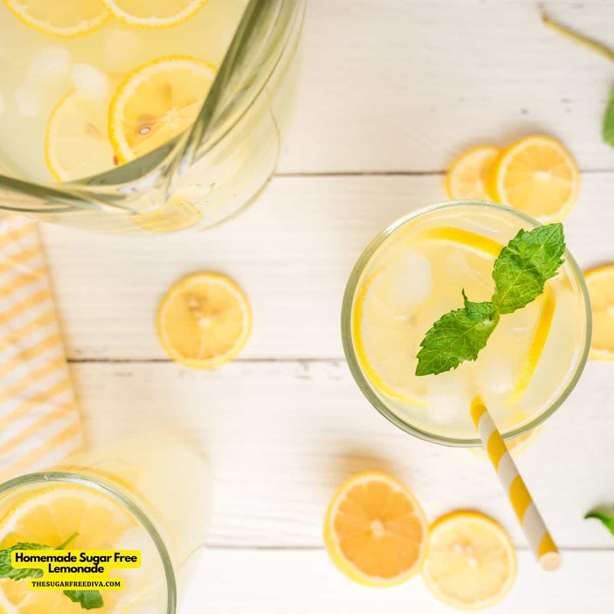 Homemade Sugar Free Lemonade, a simple and delicious no added sugar beverage recipe made with just three ingredients.
