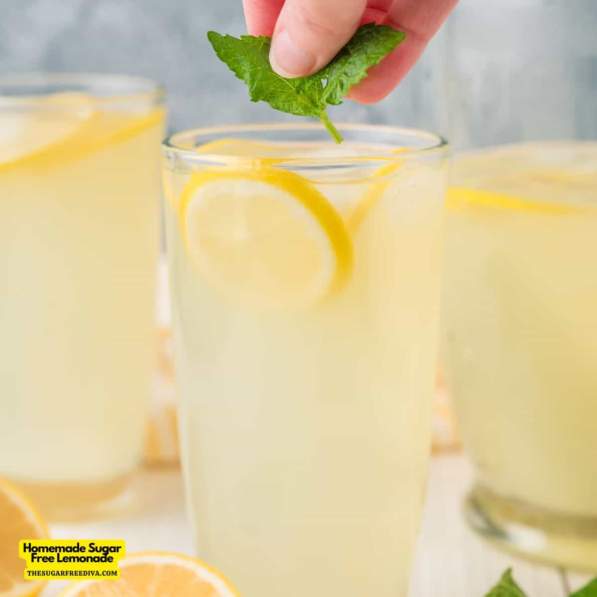 Homemade Sugar Free Lemonade, a simple and delicious no added sugar beverage recipe made with just three ingredients.