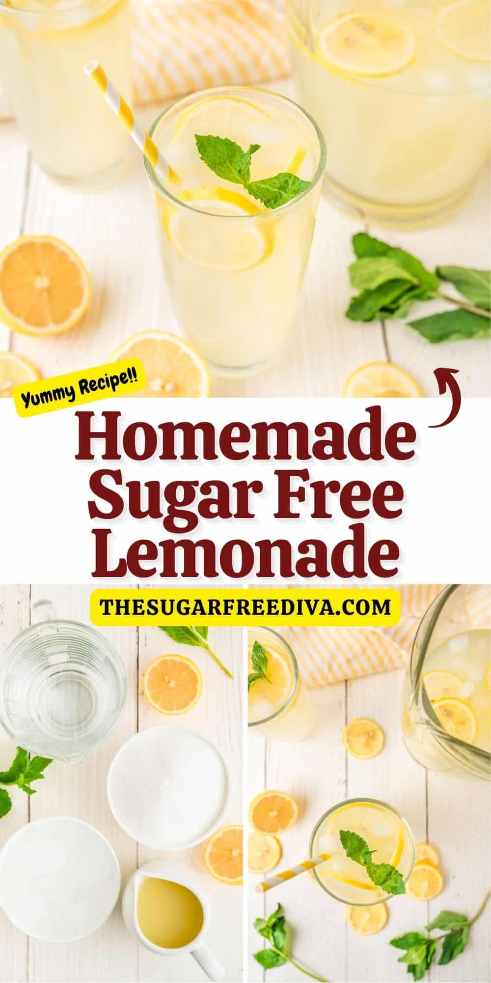 Homemade Sugar Free Lemonade, a simple and delicious no added sugar beverage recipe made with just three ingredients.