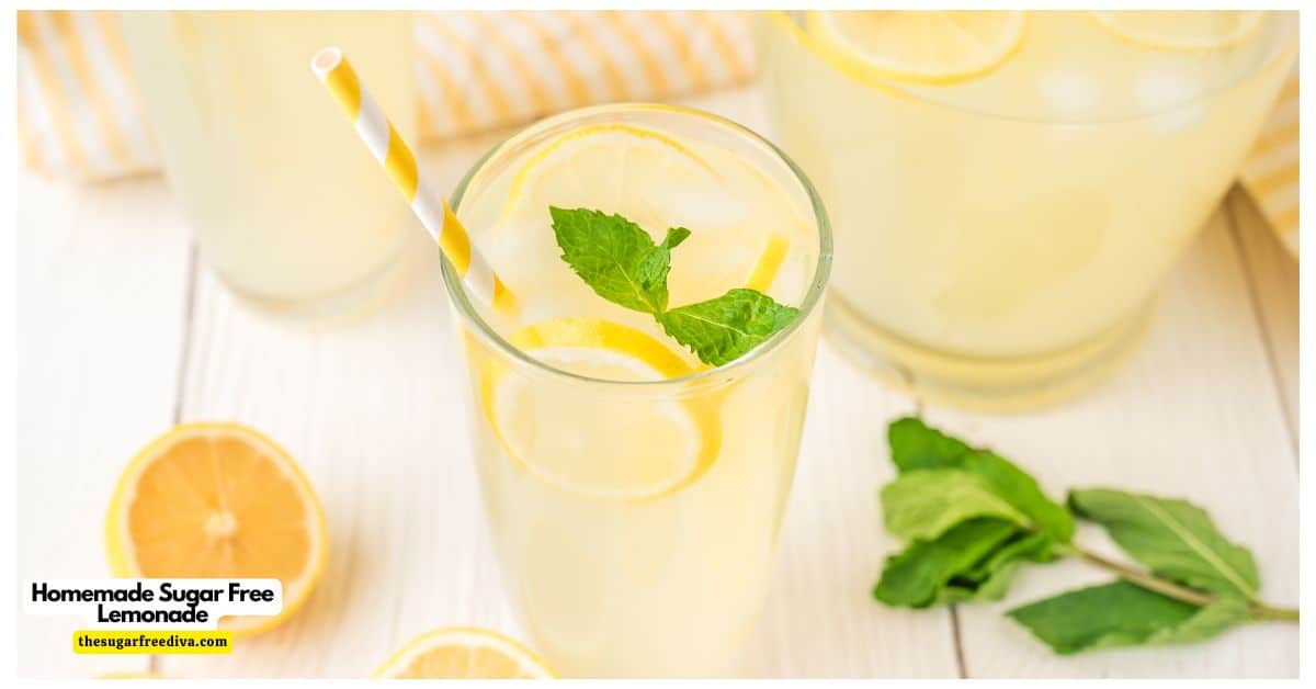 Homemade Sugar Free Lemonade, a simple and delicious no added sugar beverage recipe made with just three ingredients. Homemade Sugar Free Lemonade, a simple and delicious no added sugar beverage recipe made with just three ingredients.