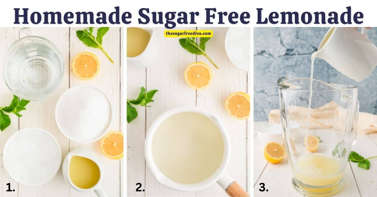 Homemade Sugar Free Lemonade, a simple and delicious no added sugar beverage recipe made with just three ingredients.