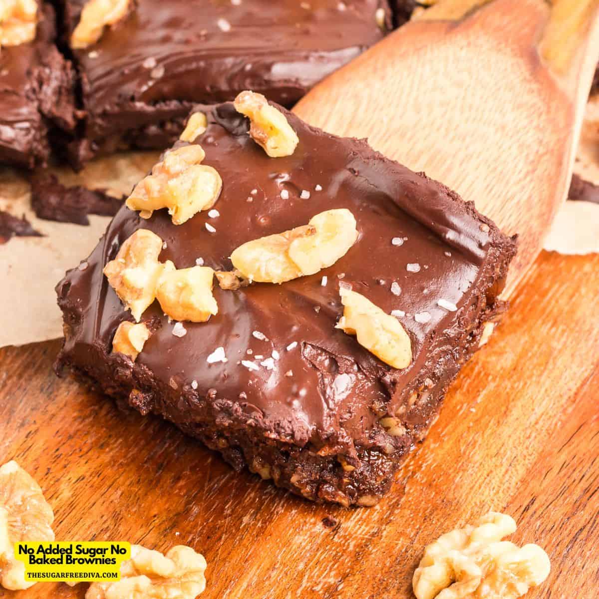 No Added Sugar No Bake Brownies, a delicious and easy fudgy dessert recipe sweetened  with dates and maple syrup. Dairy Free and flour free recipe.