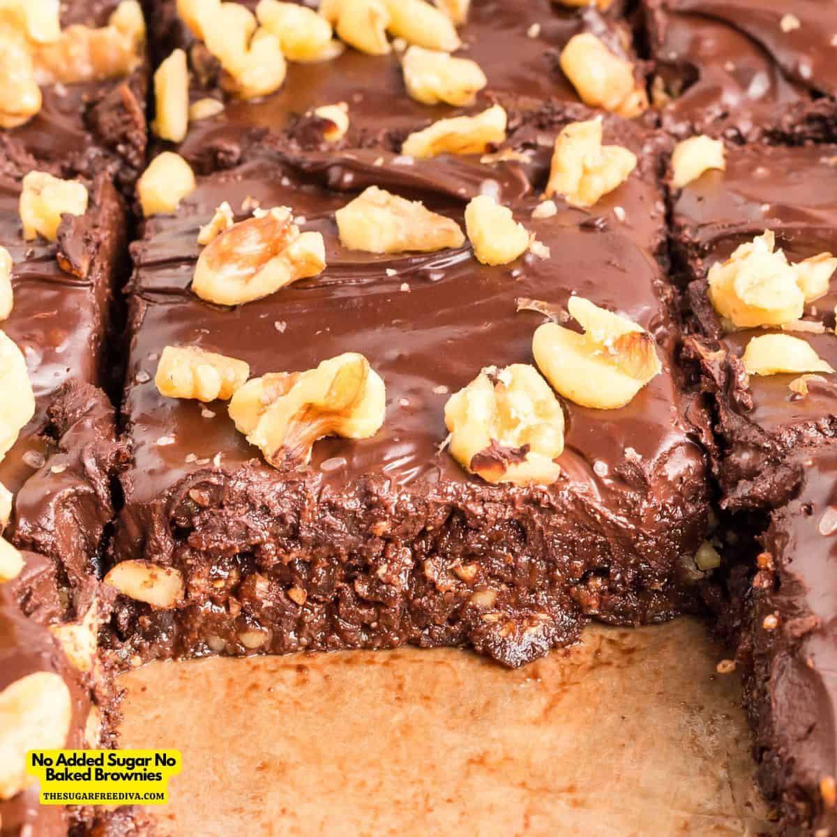 No Added Sugar No Bake Brownies, a delicious and easy fudgy dessert recipe sweetened  with dates and maple syrup. Dairy Free and flour free recipe.