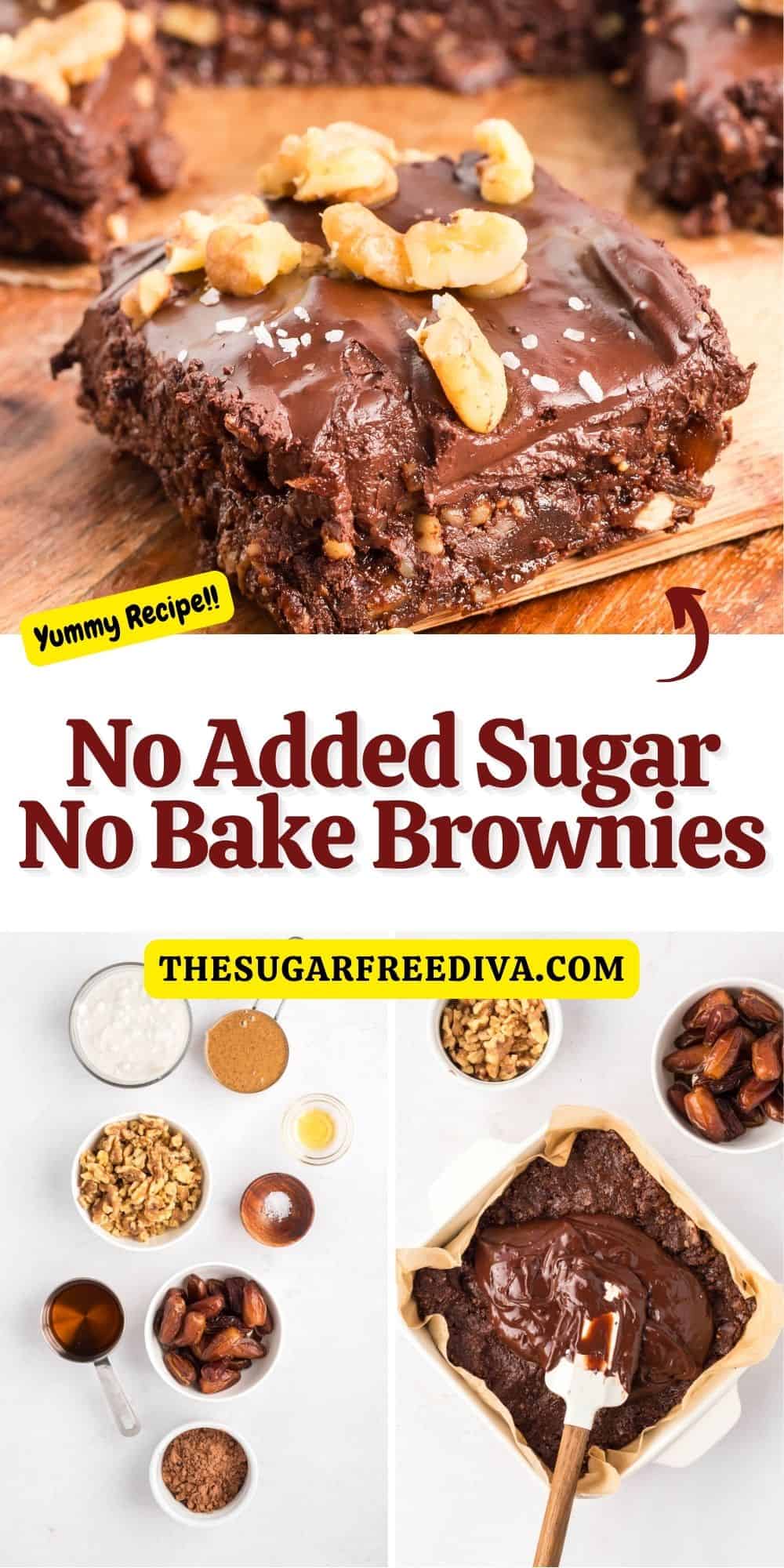 No Added Sugar No Bake Brownies, a delicious and easy fudgy dessert recipe sweetened  with dates and maple syrup. Dairy Free and flour free recipe.