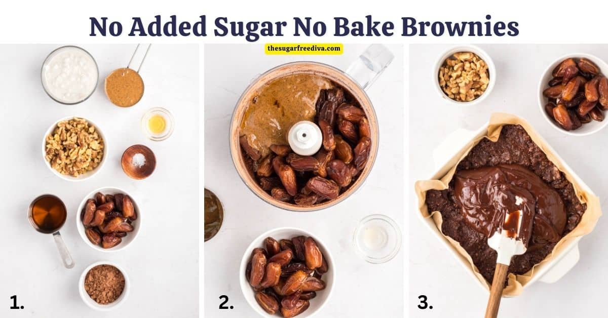 No Added Sugar No Bake Brownies, a delicious and easy fudgy dessert recipe sweetened  with dates and maple syrup. Dairy Free and flour free recipe.