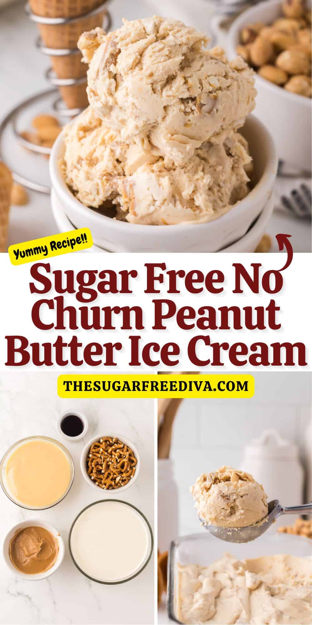 Sugar Free Peanut Butter Ice Cream-  A simple and delicious no added sugar, no churn dessert recipe made with simple ingredients.